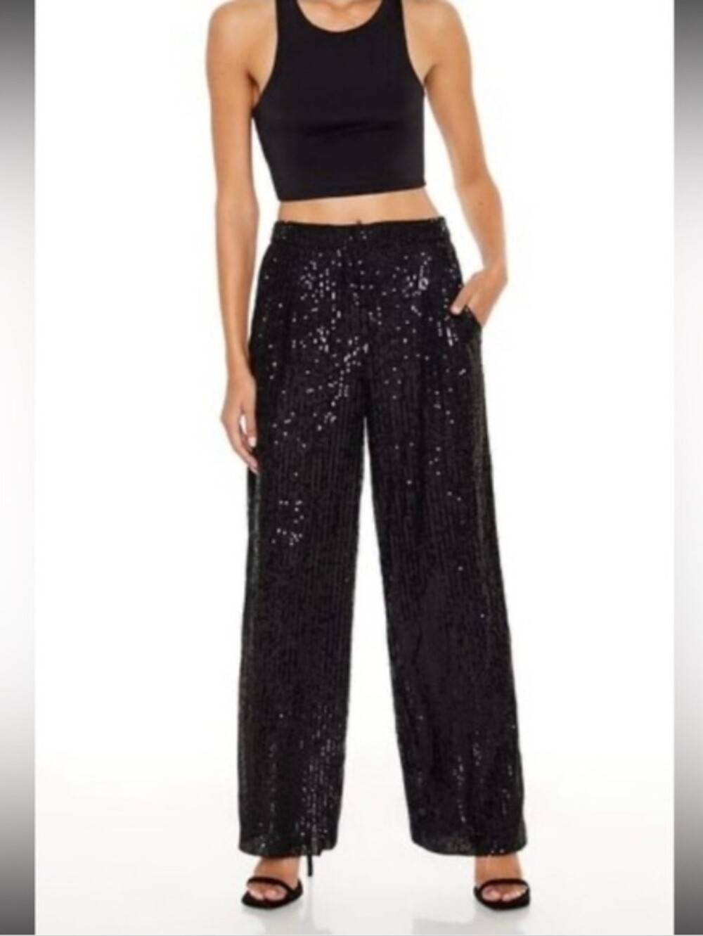 Forever 21 Sequin Wide-Leg Pants – Black Size Small